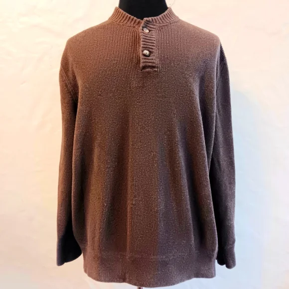 Vintage Eddie Bauer cotton, neutral ribbed, half button sweater. XXL - Picture 3 of 7